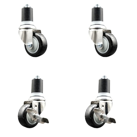 Service Caster 3 Inch 316SS Black Poly Swivel 1-7/8 Inch Expanding Stem Caster Brake SCC, 2PK SS316EX20S314-PPUB-BLK-2-TLB-2-178